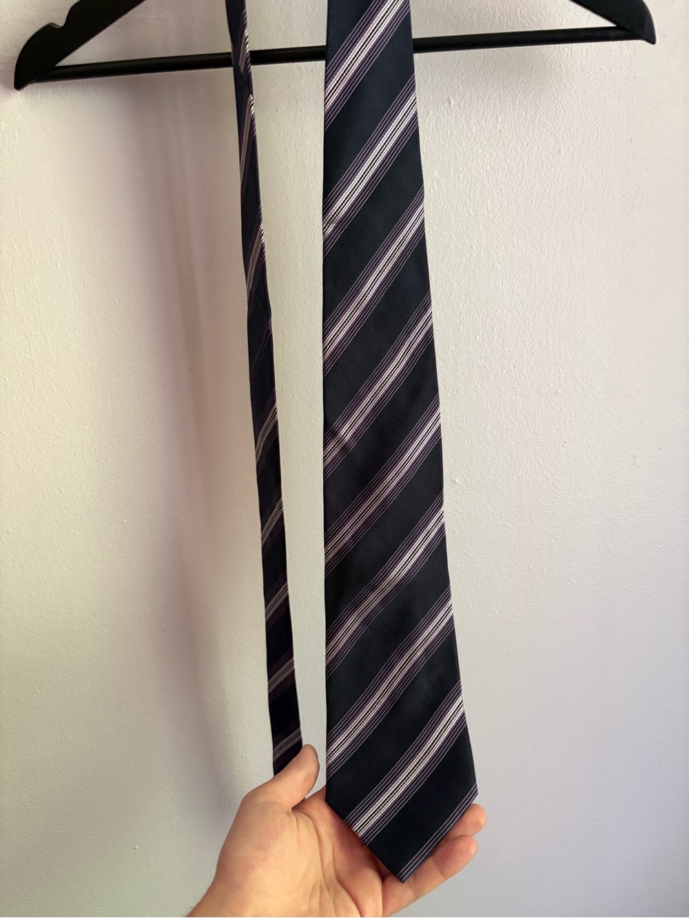 Giorgio Armani Black Tie with Pale Pink and Light Gray Diagonals